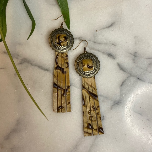 Leather Concho Earrings - Picture 2 of 4